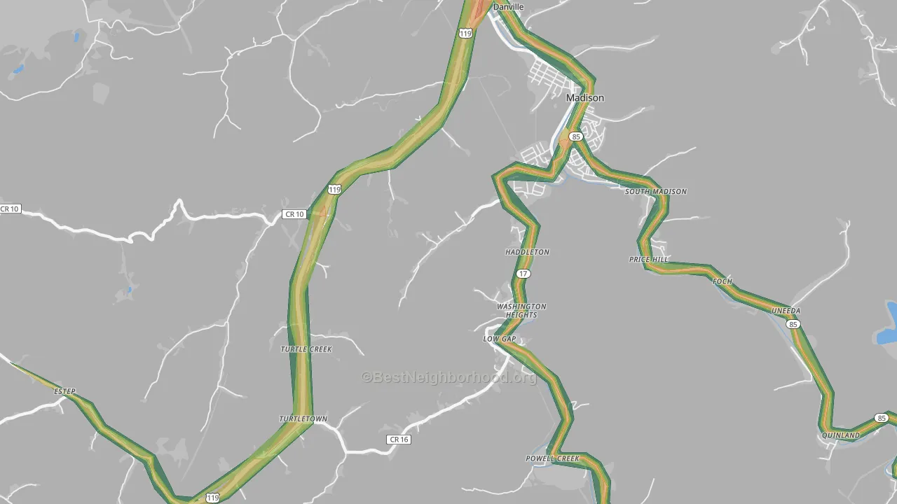 Danville, WV Map of Noise Levels in Danville