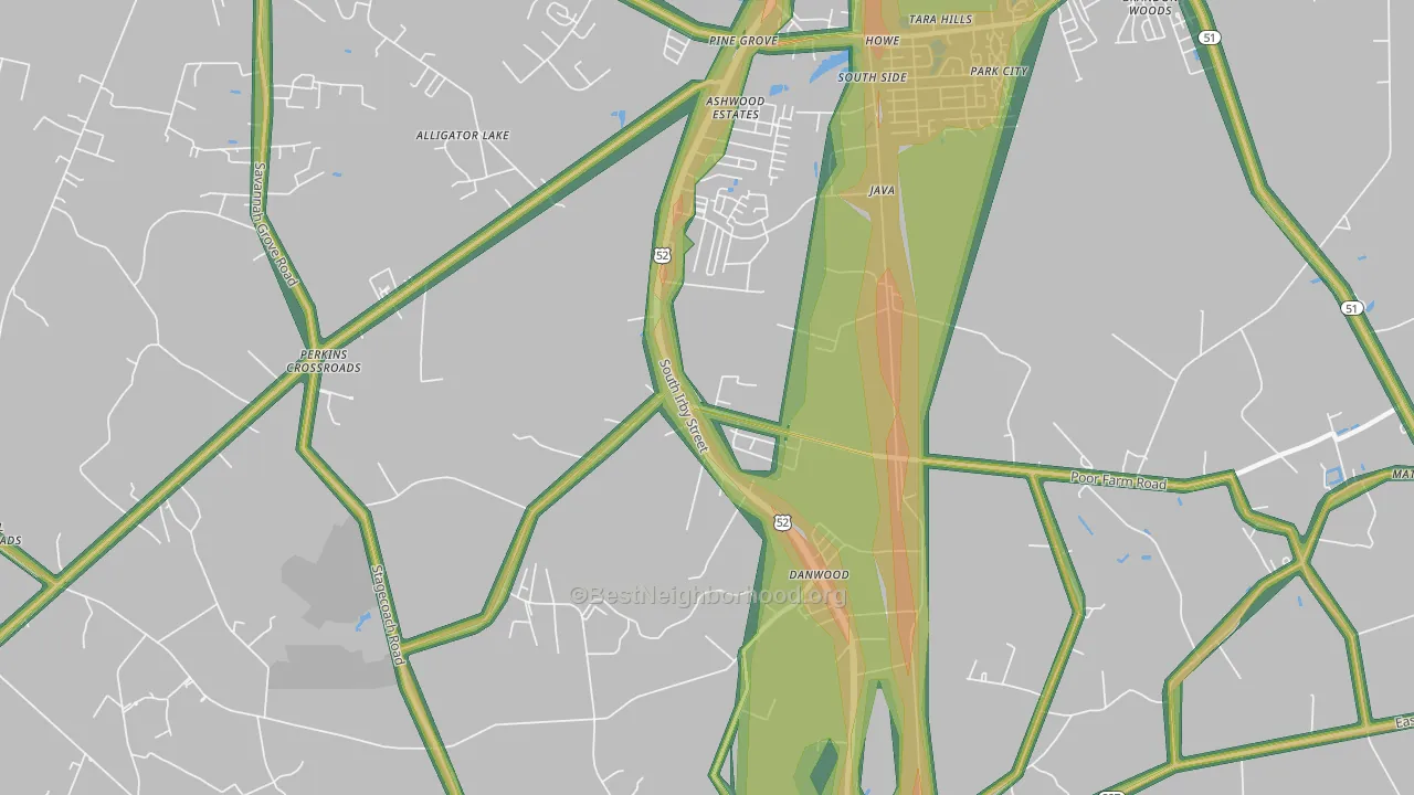 Danwood, SC Map of Noise Levels in Danwood