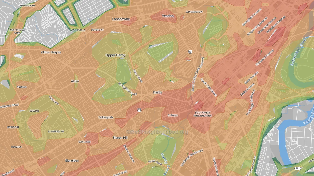 Darby, PA Map of Noise Levels in Darby