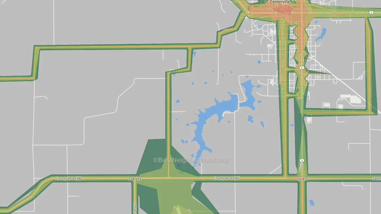 Darbyville, IA Map of Noise Levels in Darbyville