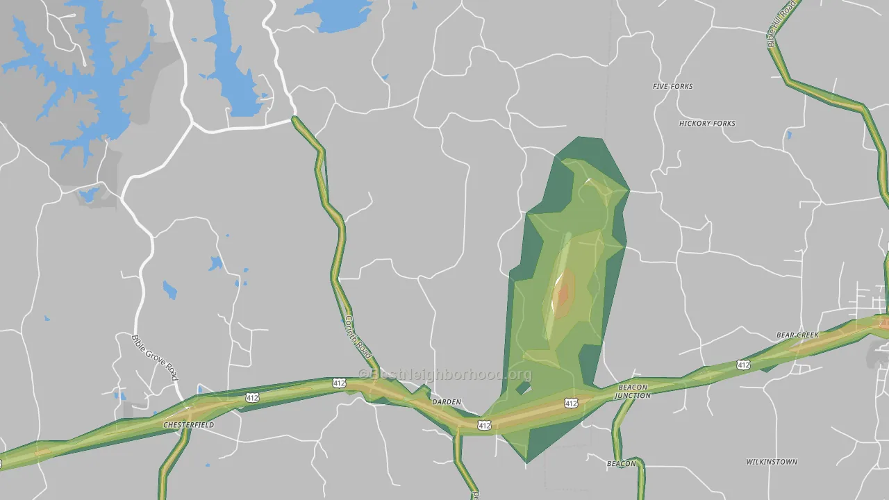 Darden, TN Map of Noise Levels in Darden