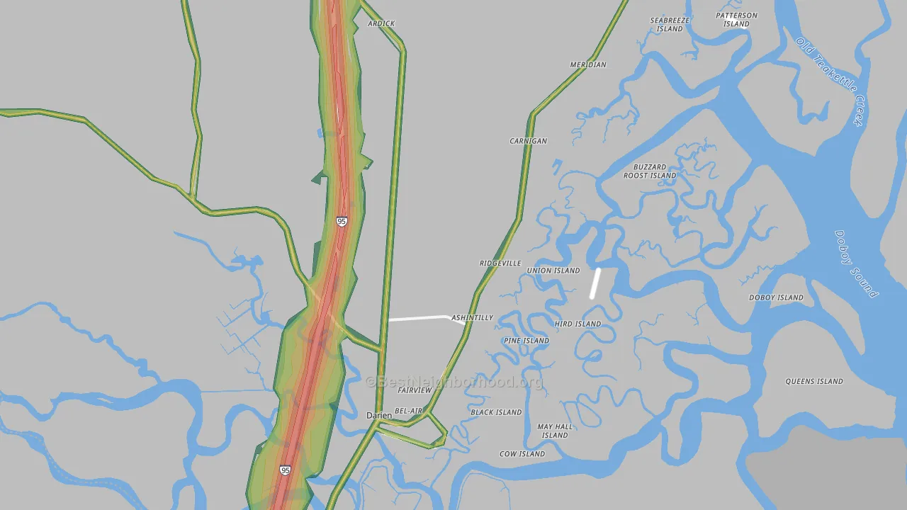 Darien, GA Map of Noise Levels in Darien