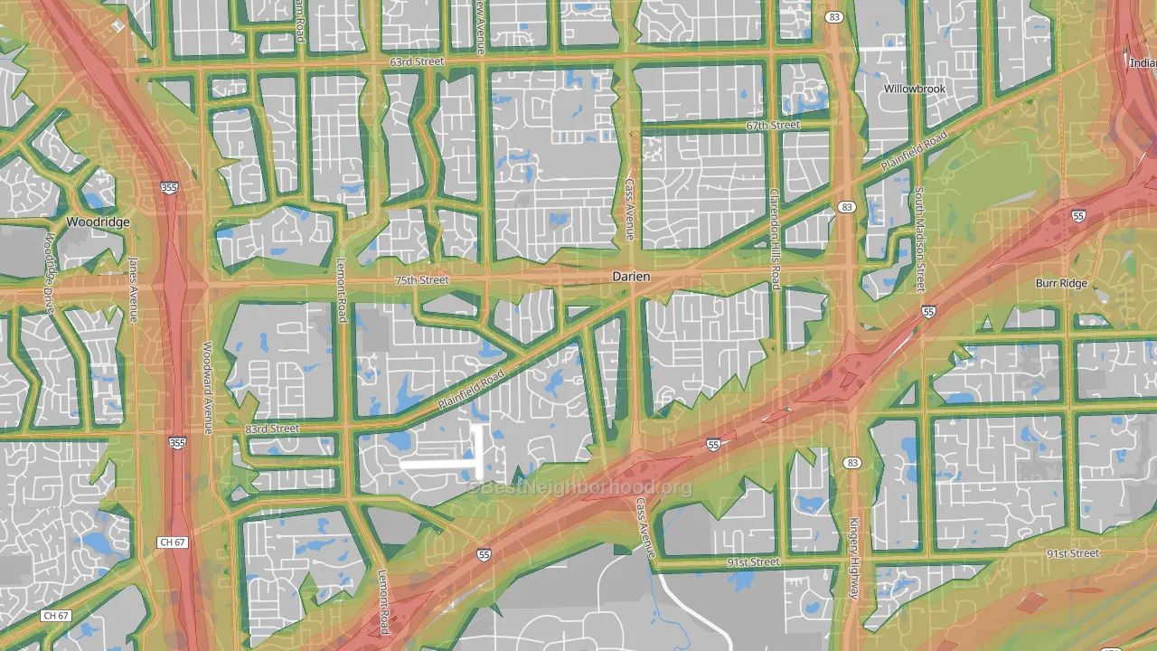 Darien, IL Map of Noise Levels in Darien