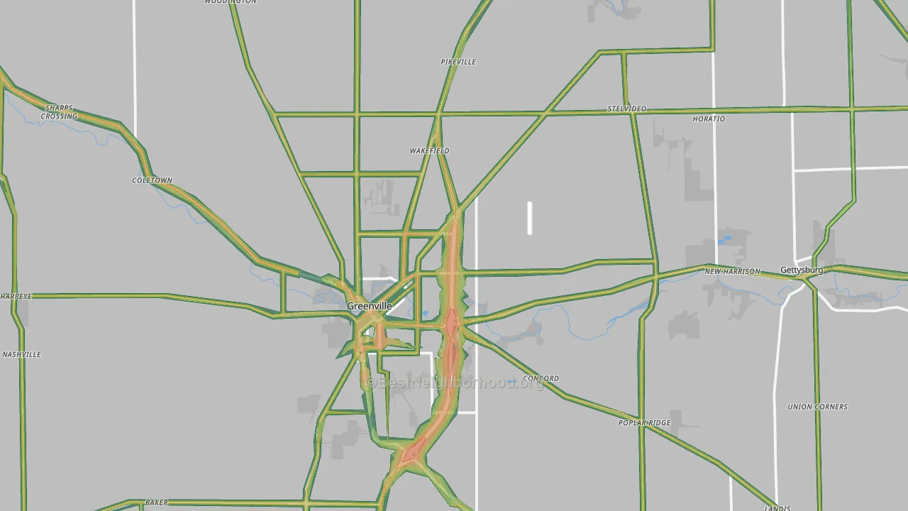 Darke County, OH Map of Noise Levels in Darke County