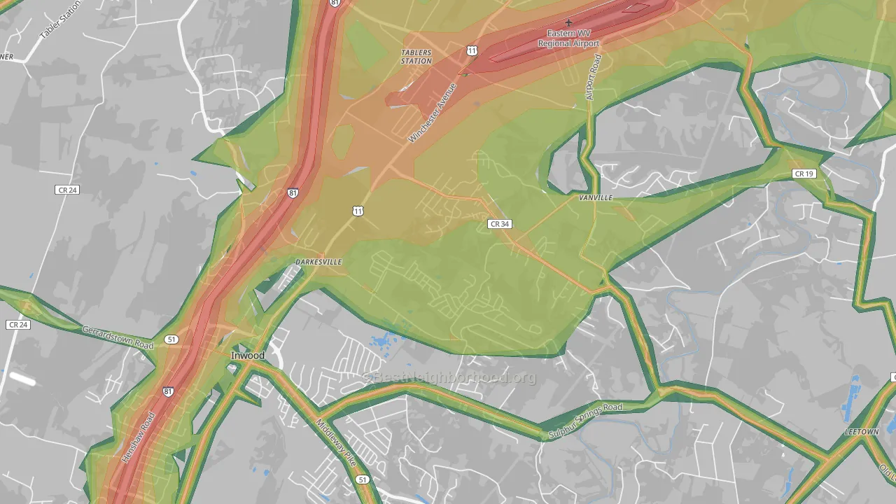Darkesville, Inwood, WV Map of Noise Levels in Darkesville
