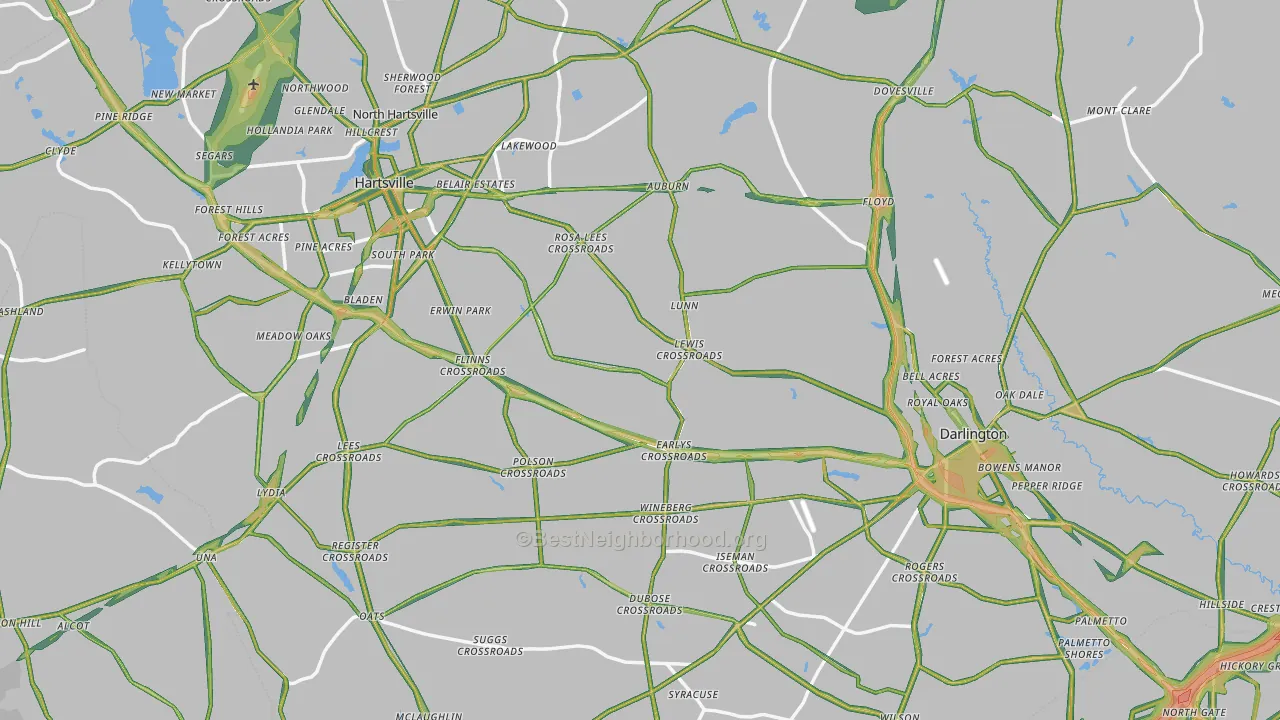 Darlington County, SC Map of Noise Levels in Darlington County