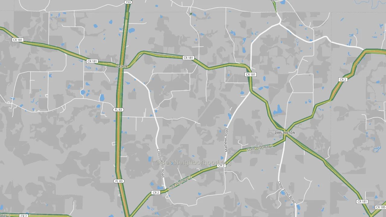 Darlington, FL Map of Noise Levels in Darlington