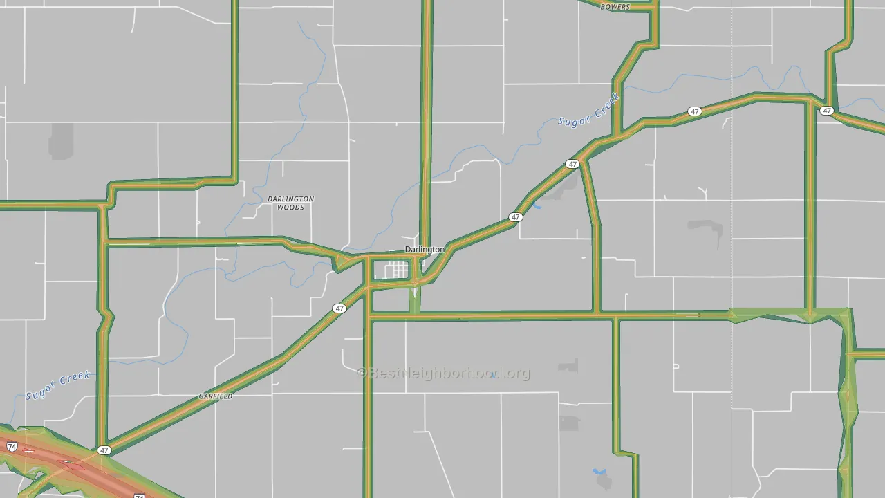 Darlington, IN Map of Noise Levels in Darlington