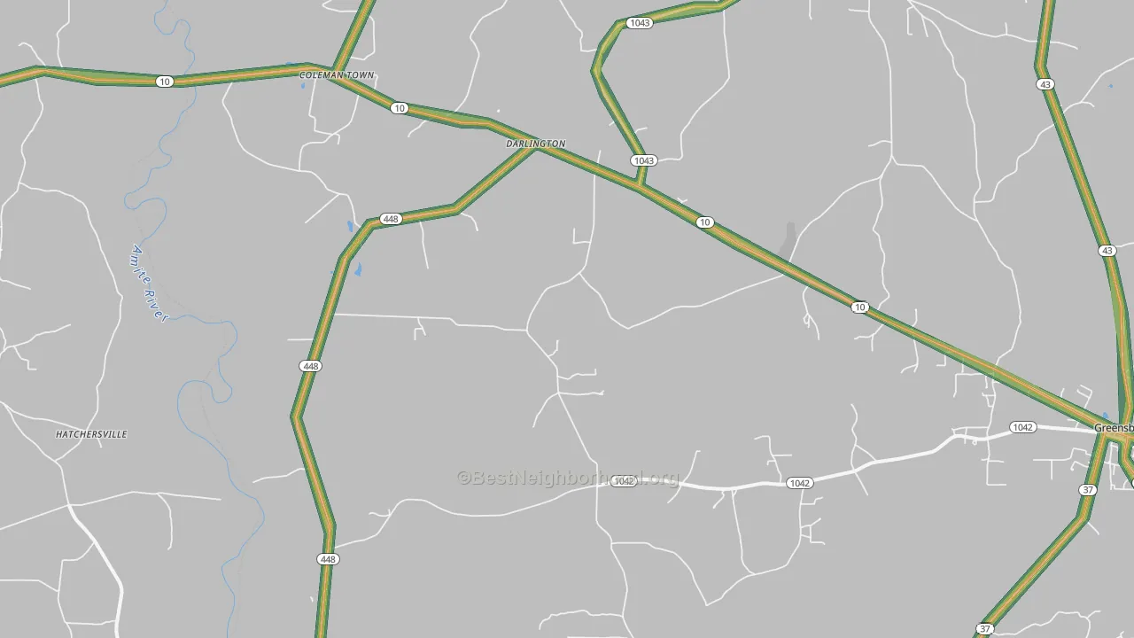 Darlington, LA Map of Noise Levels in Darlington