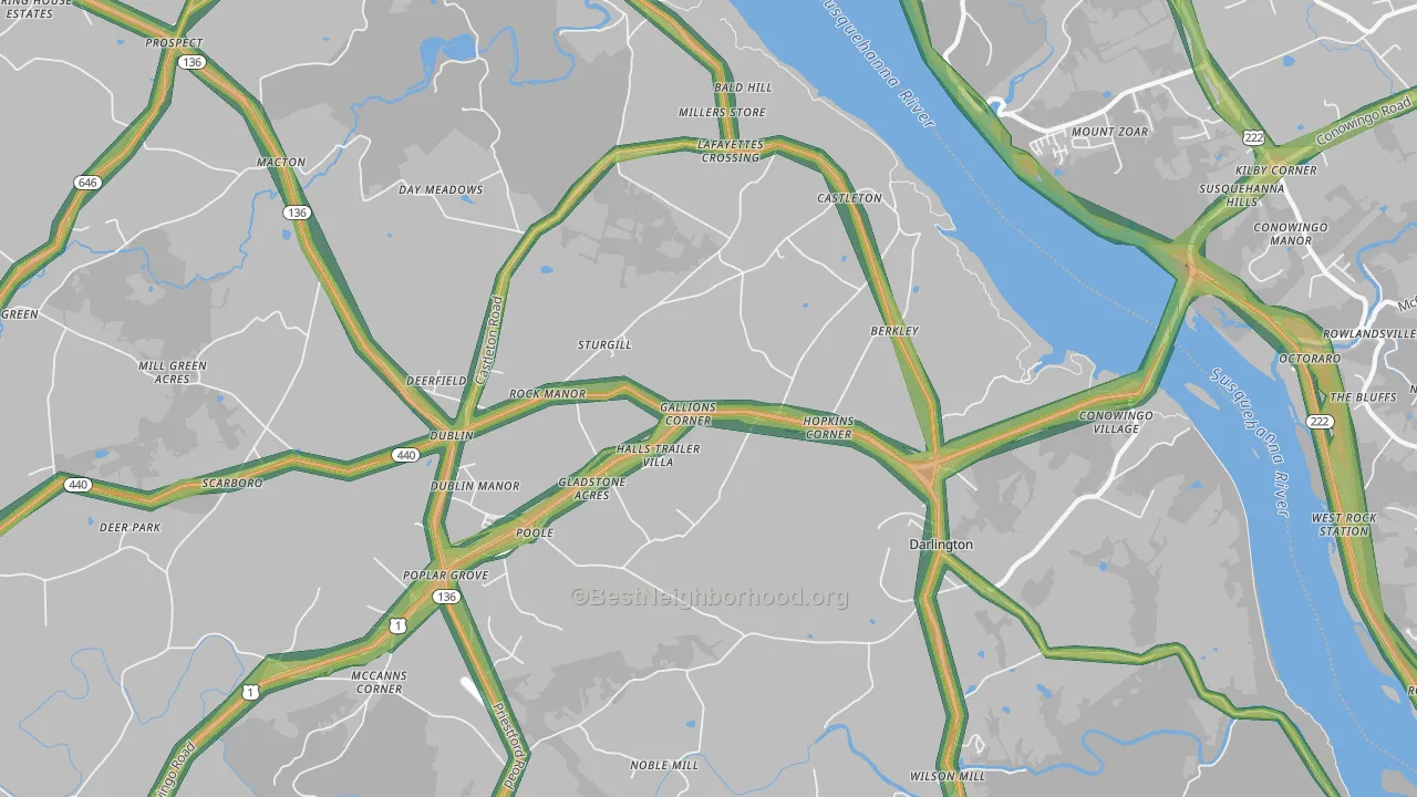 Darlington, MD Map of Noise Levels in Darlington