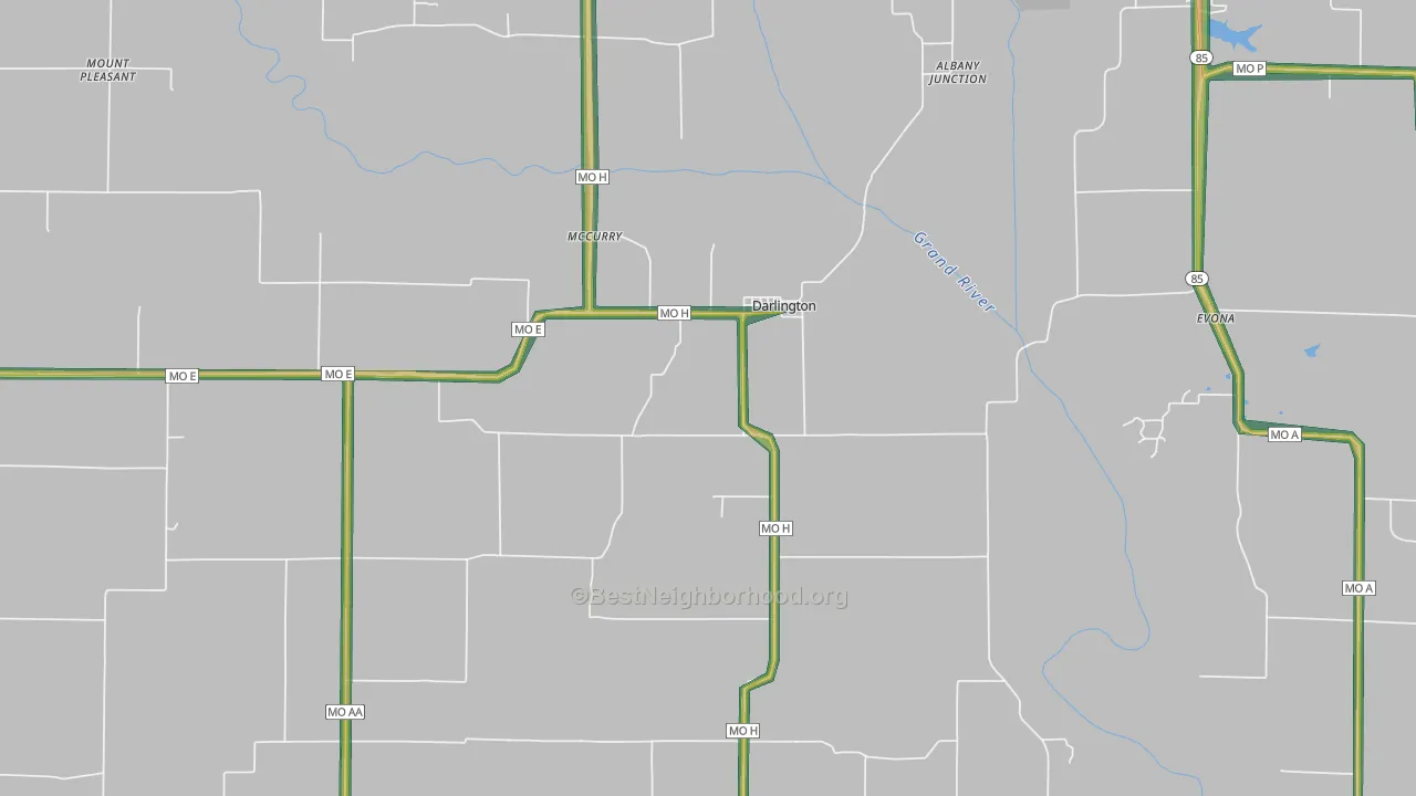 Darlington, MO Map of Noise Levels in Darlington