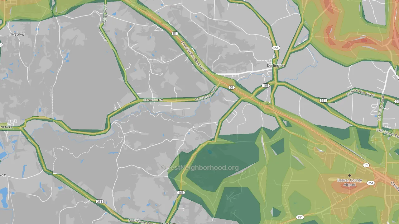 Darlington, PA Map of Noise Levels in Darlington