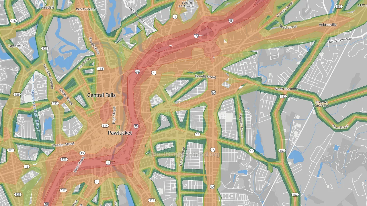 Darlington, Pawtucket, RI Map of Noise Levels in Darlington