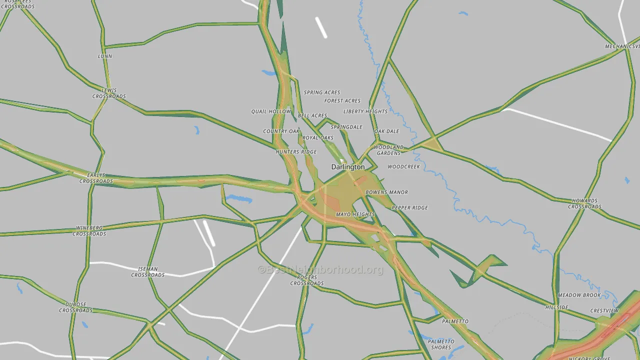 Darlington, SC Map of Noise Levels in Darlington