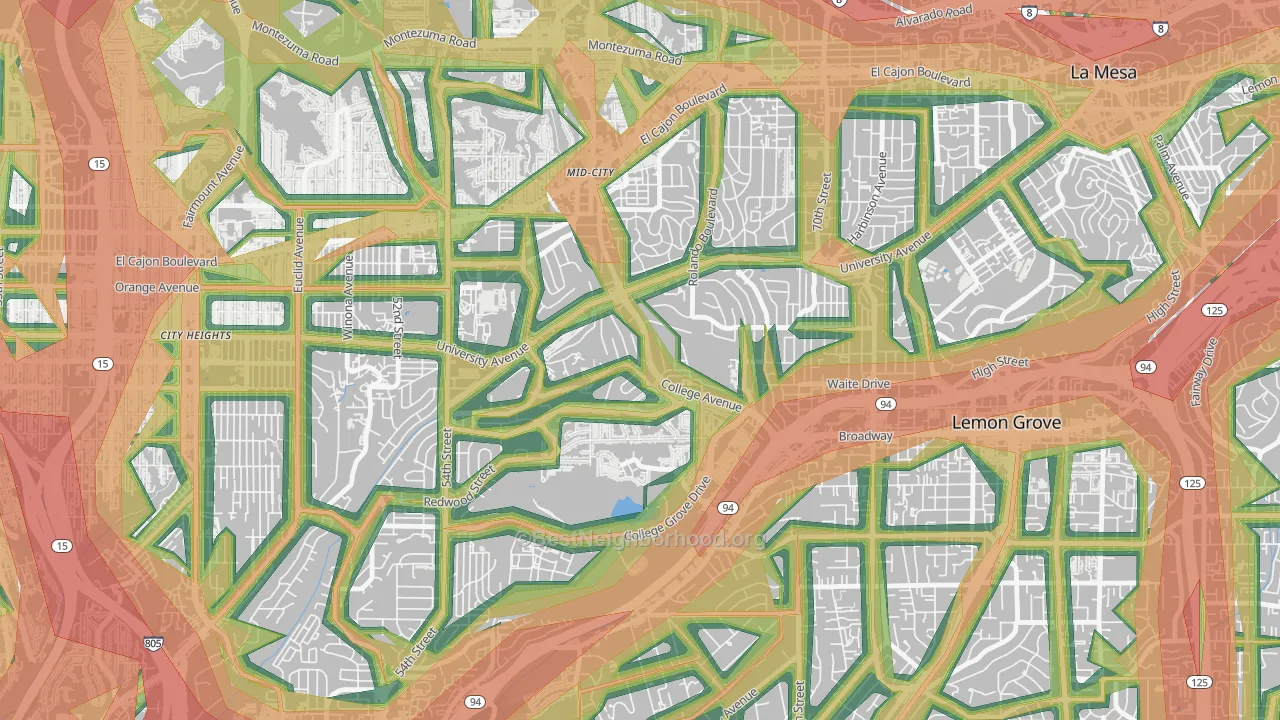 Darnall, San Diego, CA Map of Noise Levels in Darnall