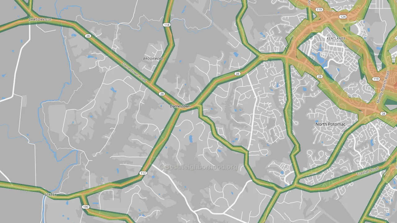 Darnestown, Gaithersburg, MD Map of Noise Levels in Darnestown