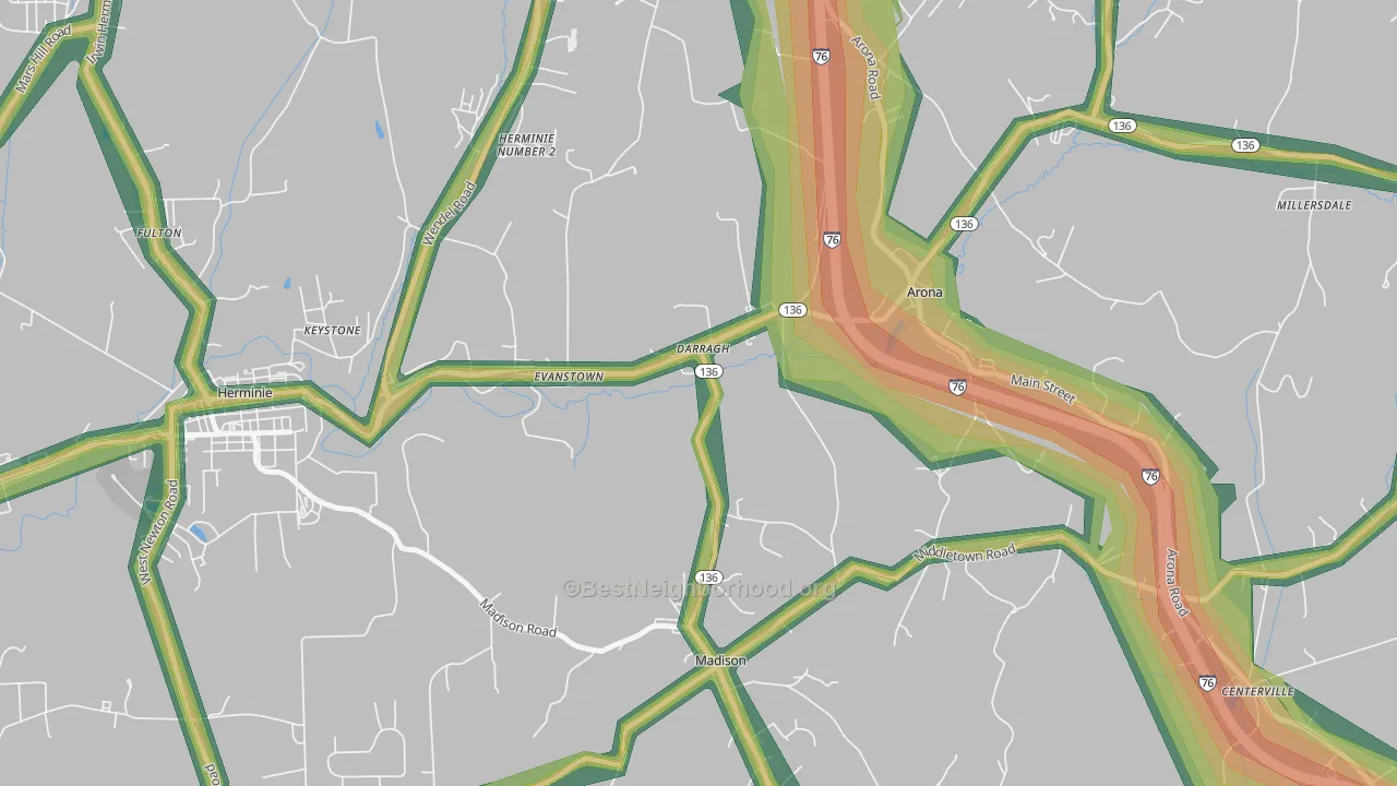 Darragh, PA Map of Noise Levels in Darragh