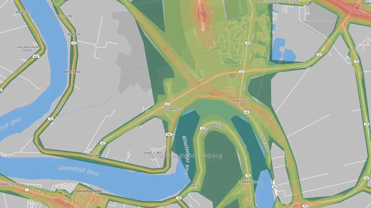 Darrow, LA Map of Noise Levels in Darrow