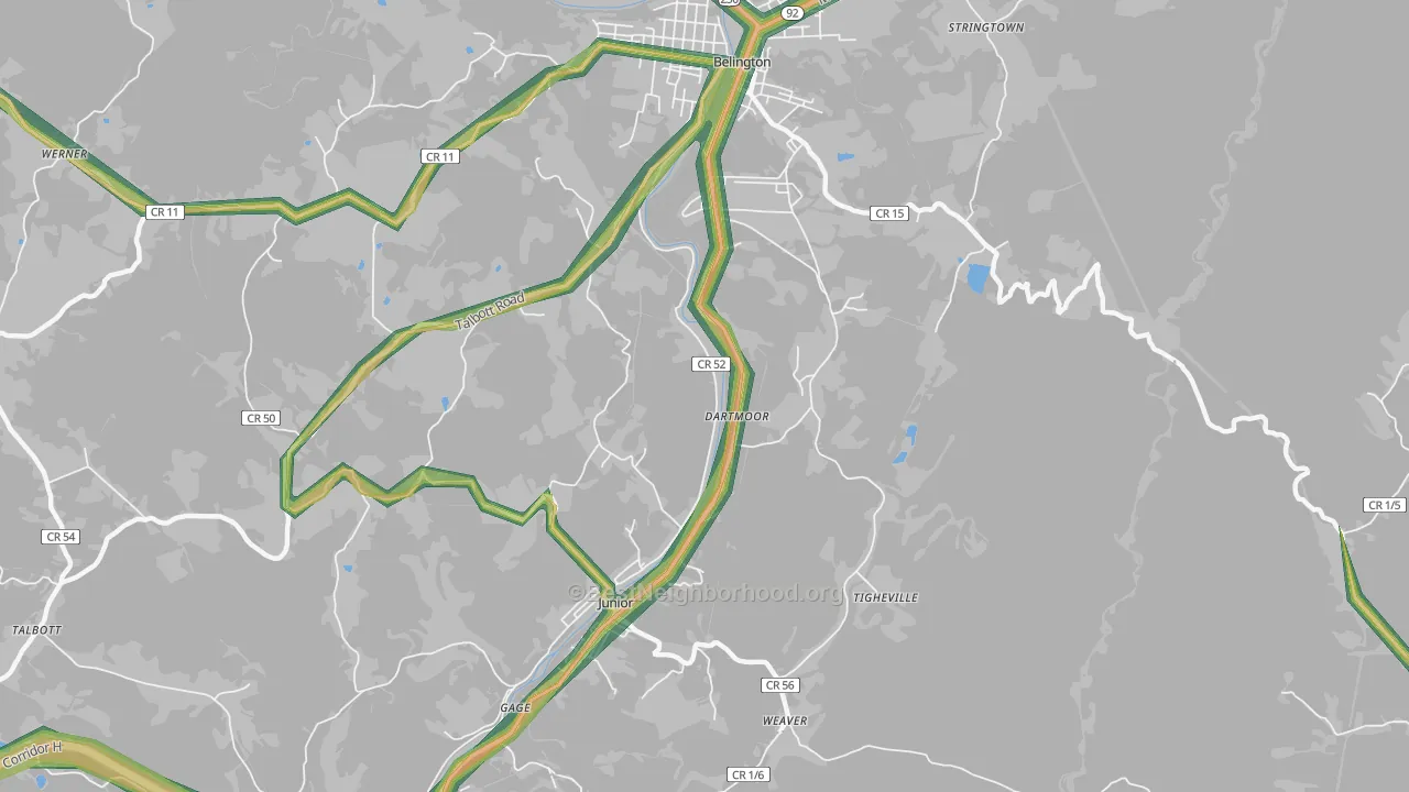 Dartmoor, WV Map of Noise Levels in Dartmoor