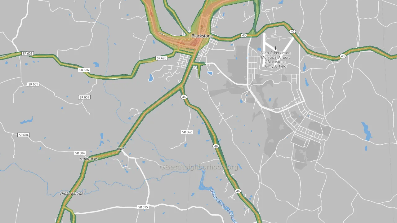 Darvills, VA Map of Noise Levels in Darvills