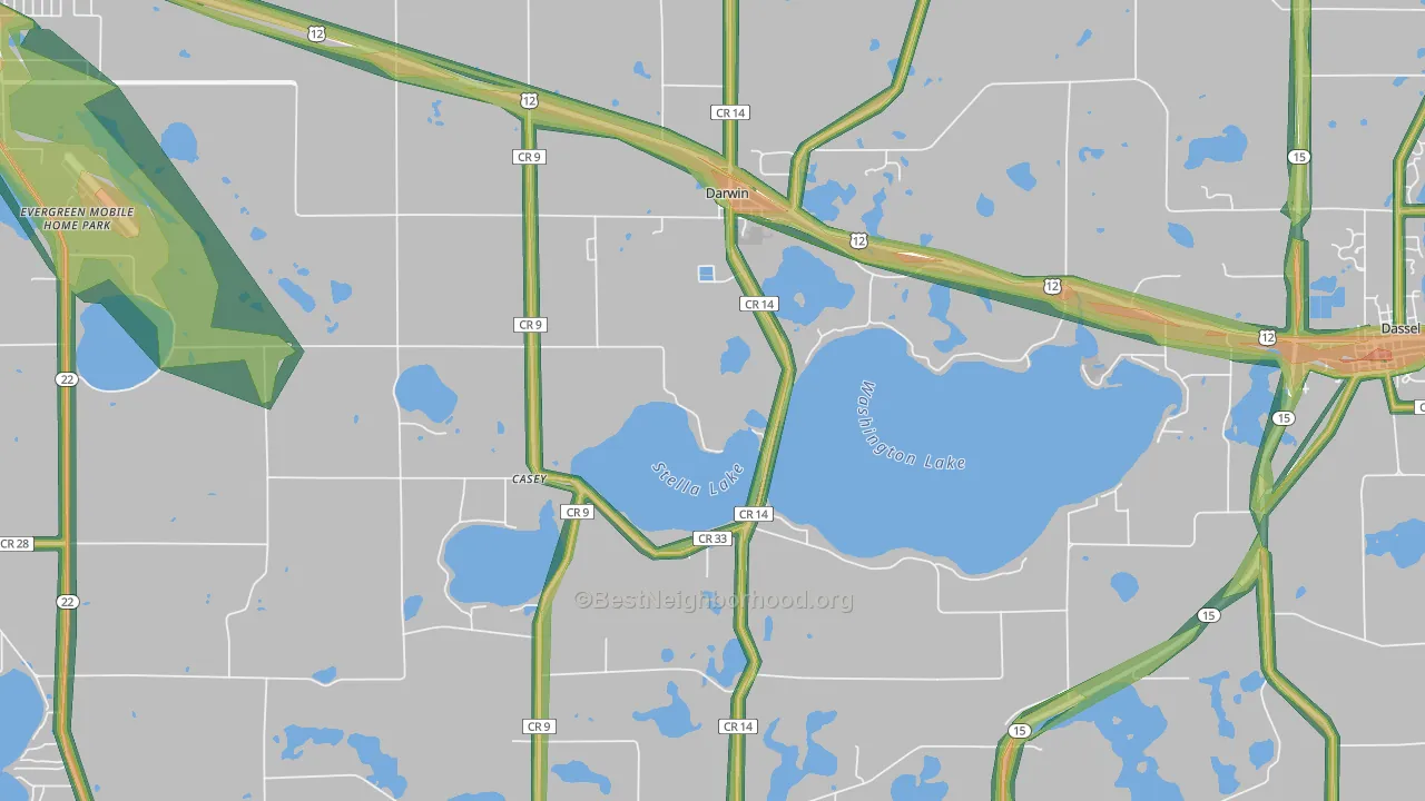 Darwin, MN Map of Noise Levels in Darwin