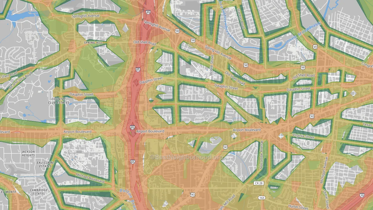 Dauphin Acres, Mobile, AL Map of Noise Levels in Dauphin Acres