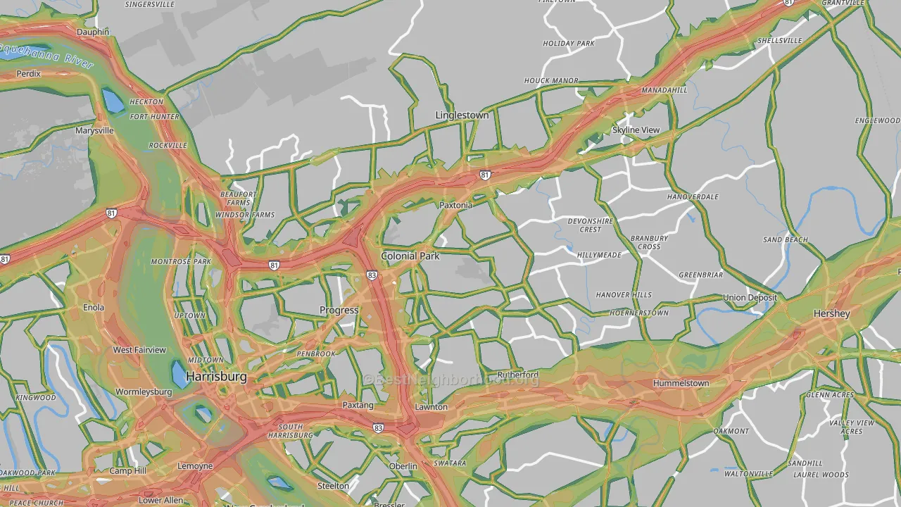 Dauphin County, PA Map of Noise Levels in Dauphin County