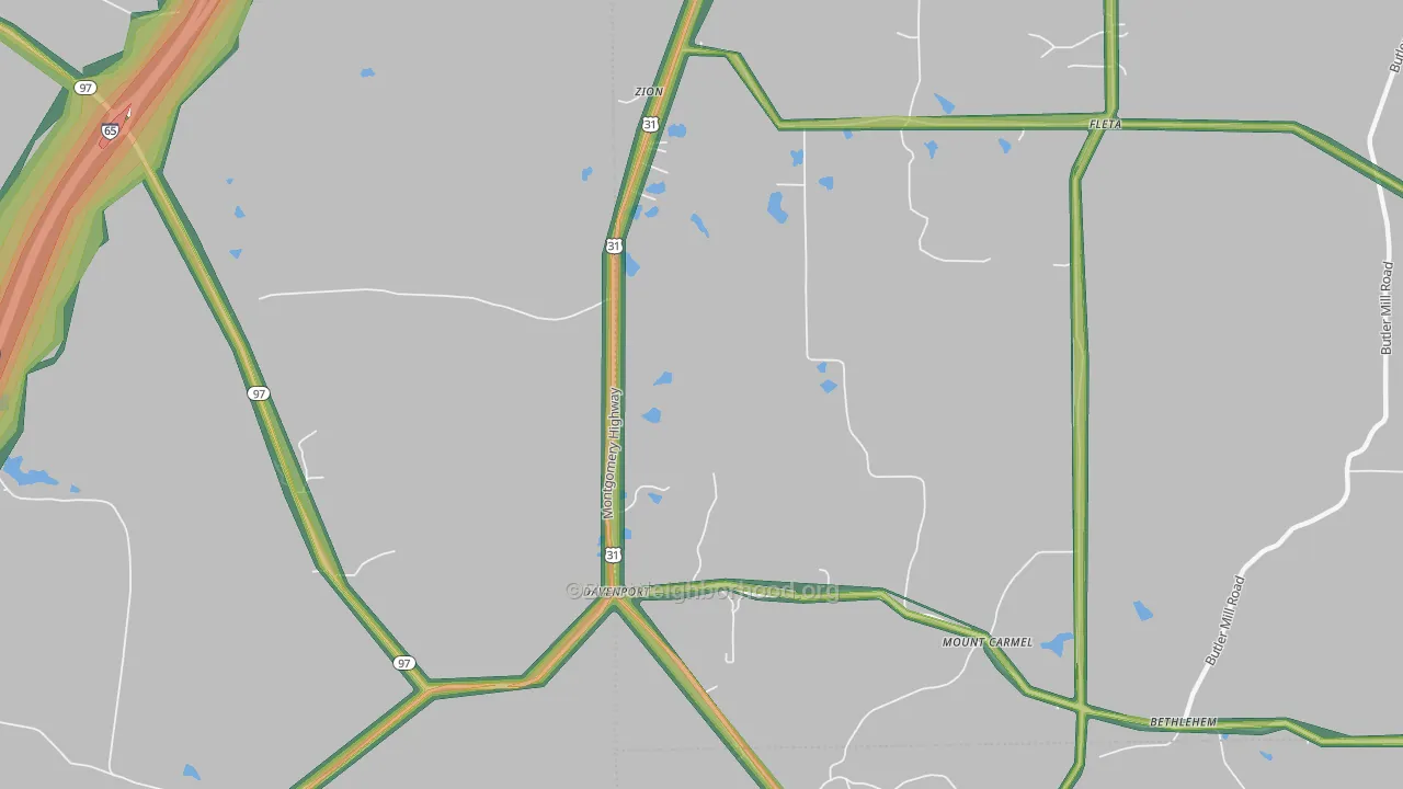 Davenport, AL Map of Noise Levels in Davenport