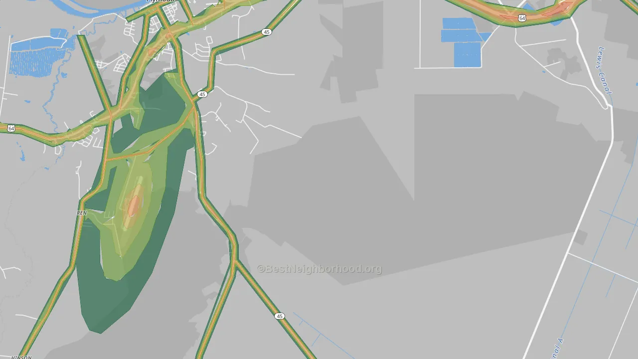 Davenport Forks, NC Map of Noise Levels in Davenport Forks