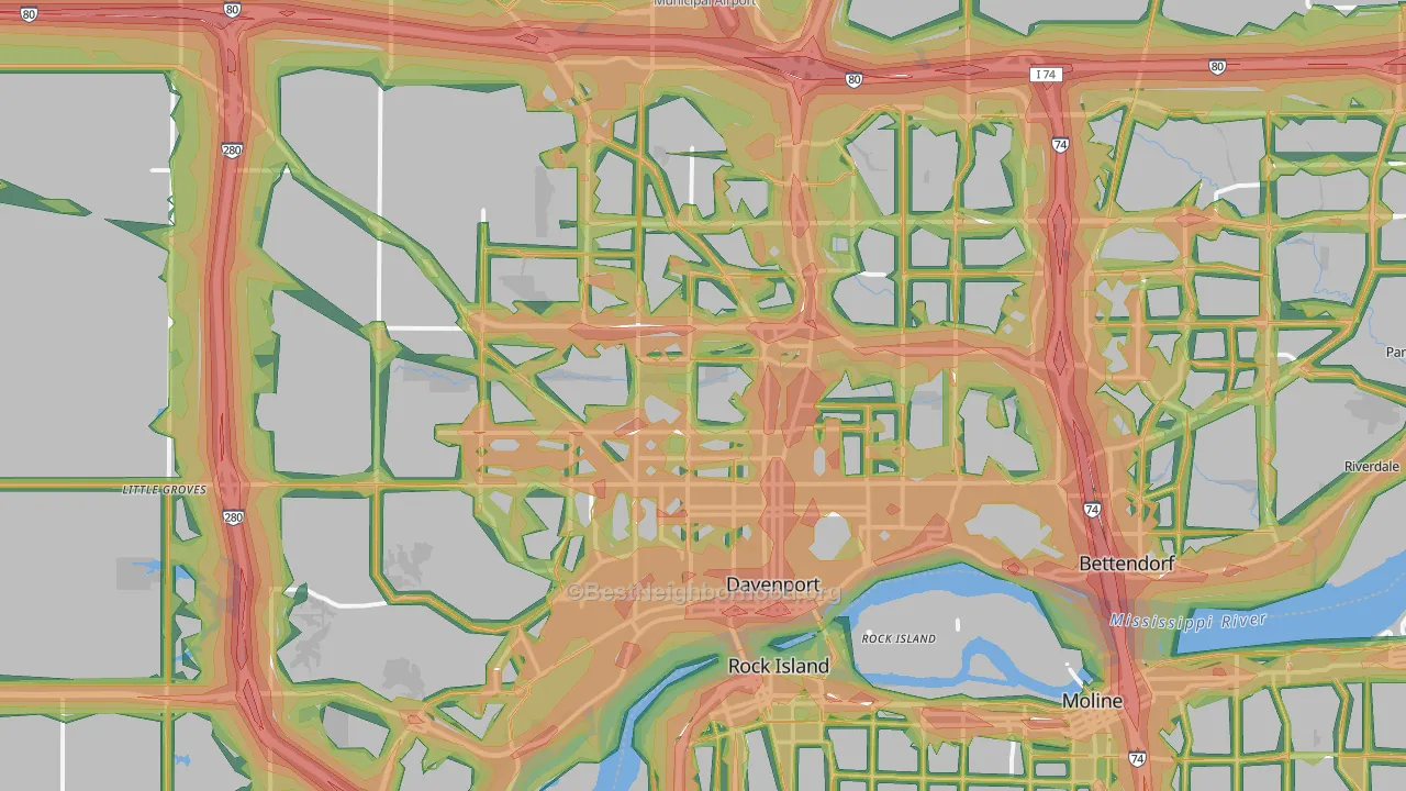 Davenport, IA Map of Noise Levels in Davenport