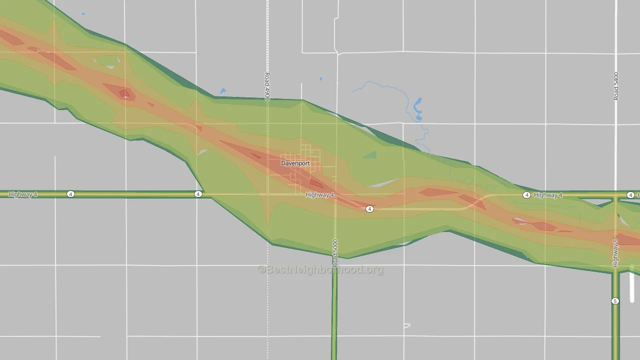 Davenport, NE Map of Noise Levels in Davenport