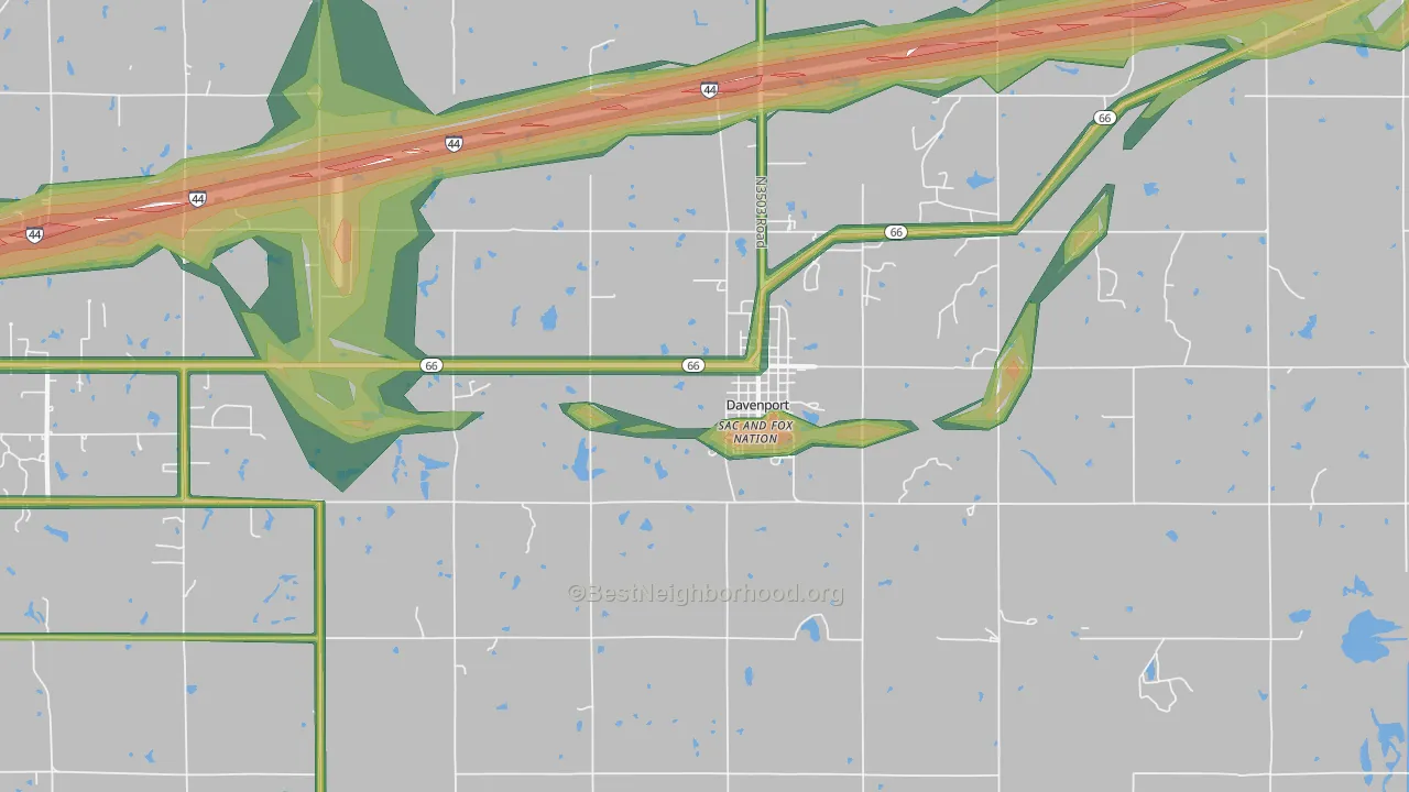 Davenport, OK Map of Noise Levels in Davenport