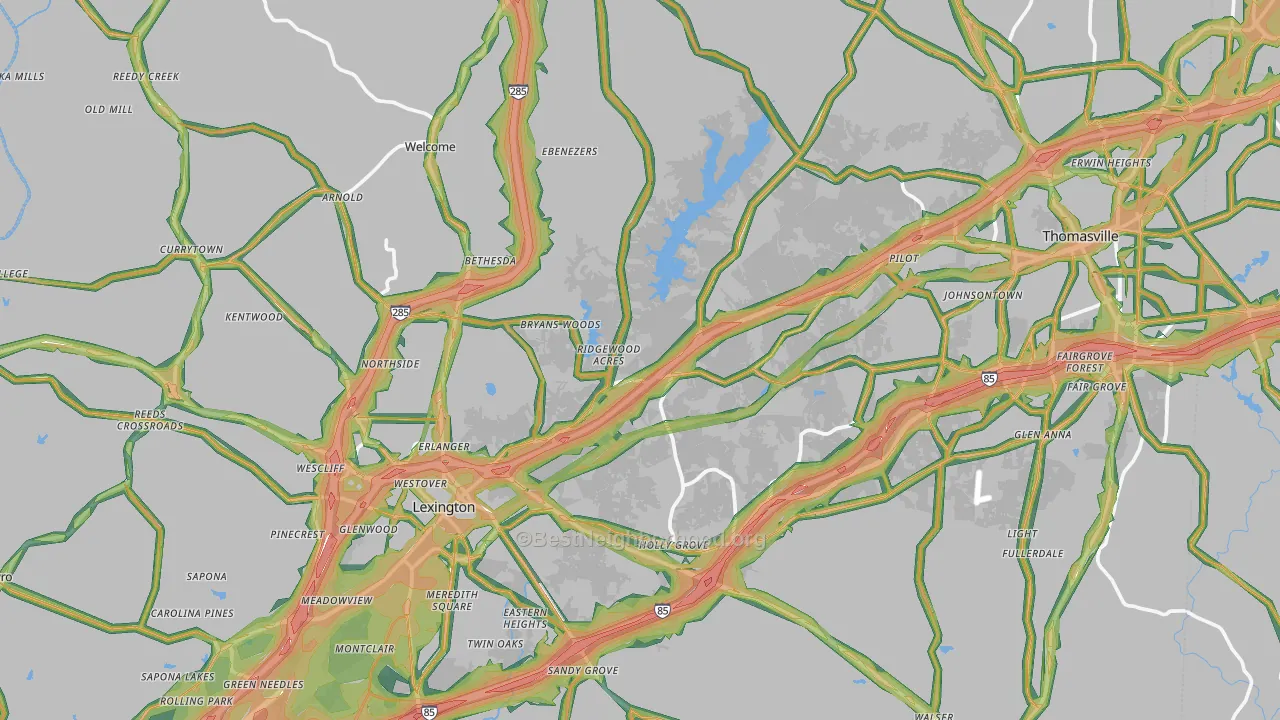 Davidson County, NC Map of Noise Levels in Davidson County