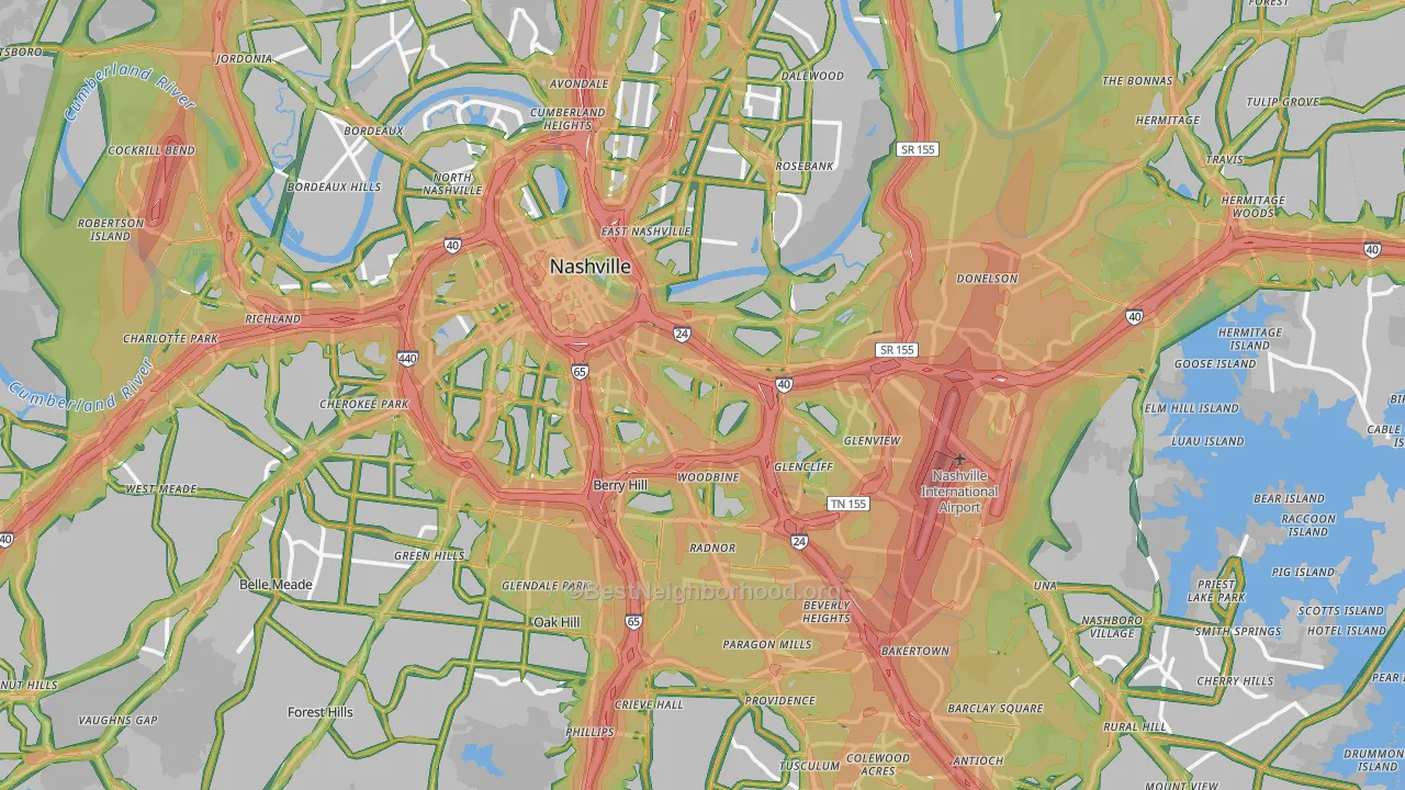 Davidson County, TN Map of Noise Levels in Davidson County