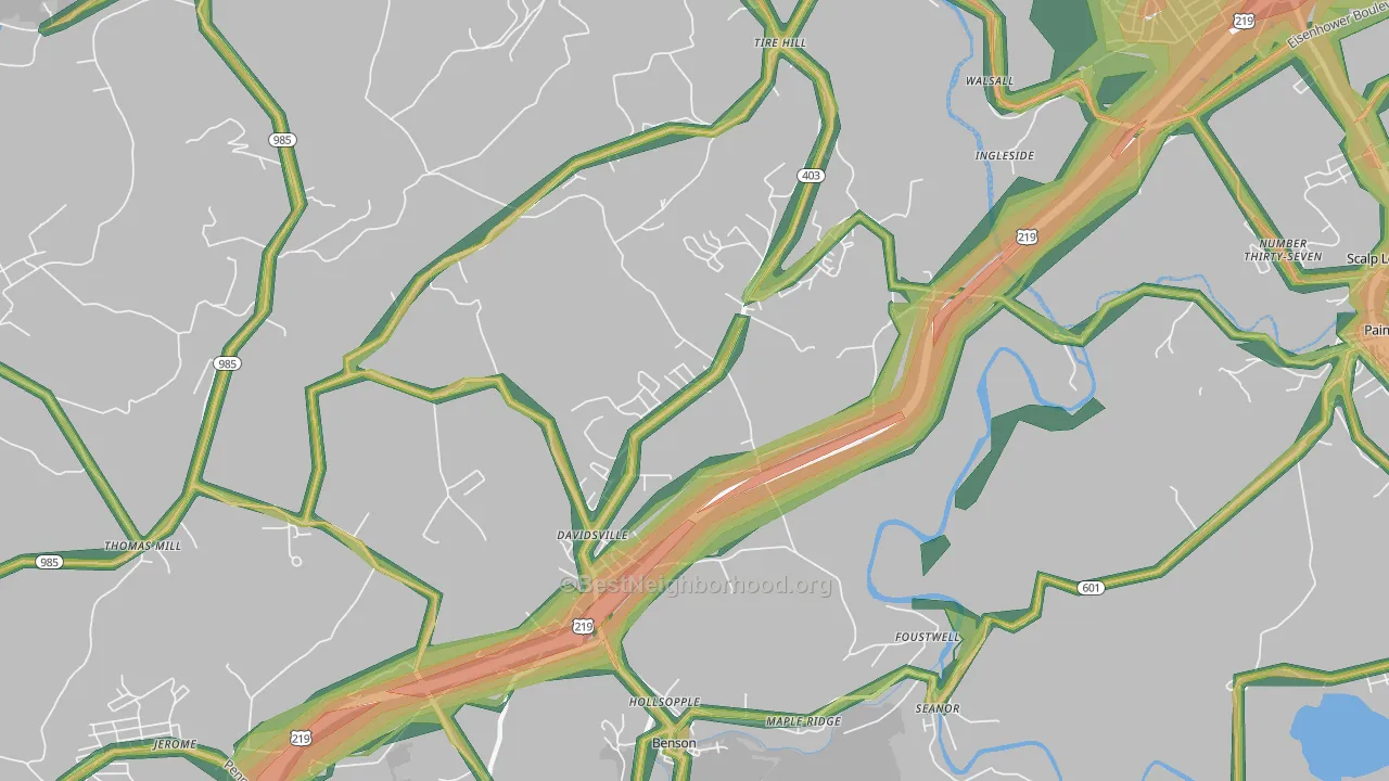 Davidsville, PA Map of Noise Levels in Davidsville
