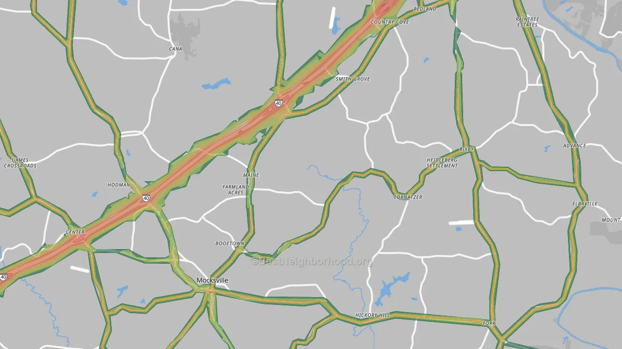 Davie County, NC Map of Noise Levels in Davie County