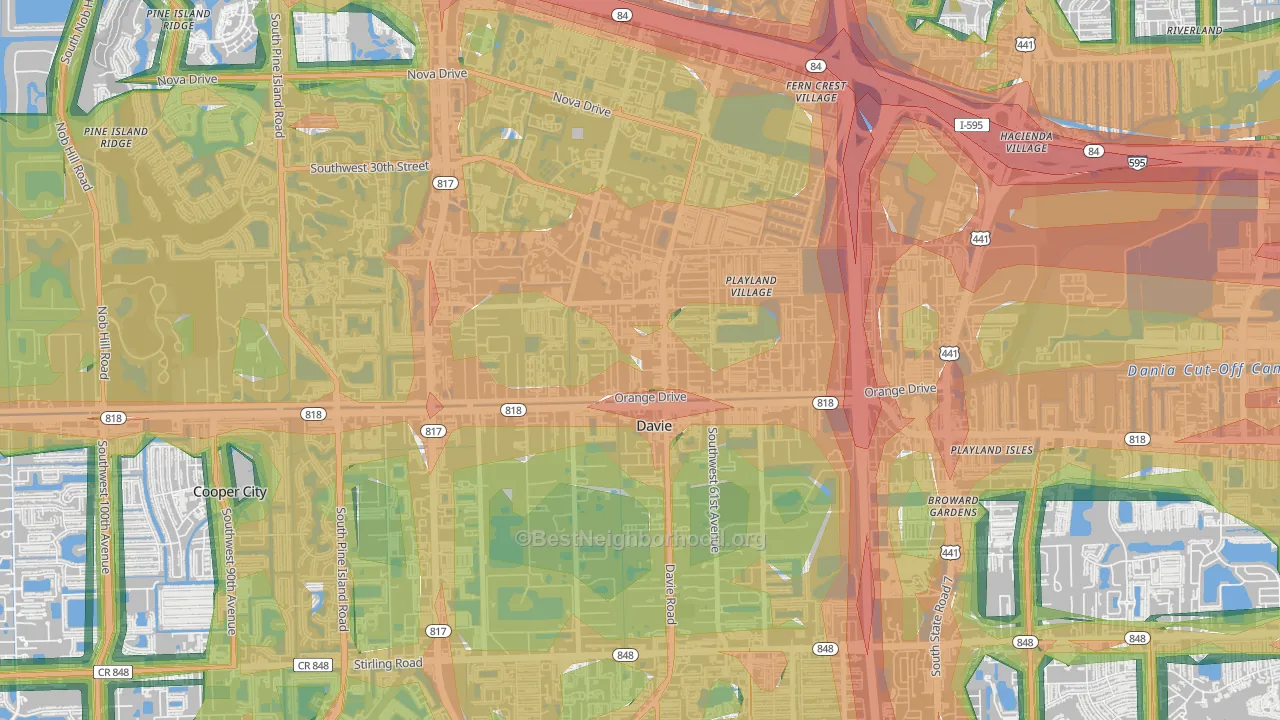 Davie Heights, Davie, FL Map of Noise Levels in Davie Heights