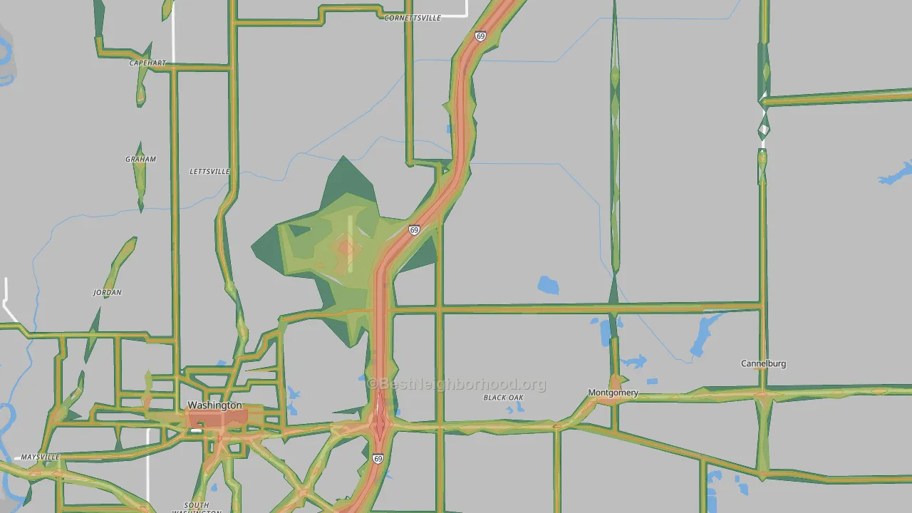 Daviess County, IN Map of Noise Levels in Daviess County