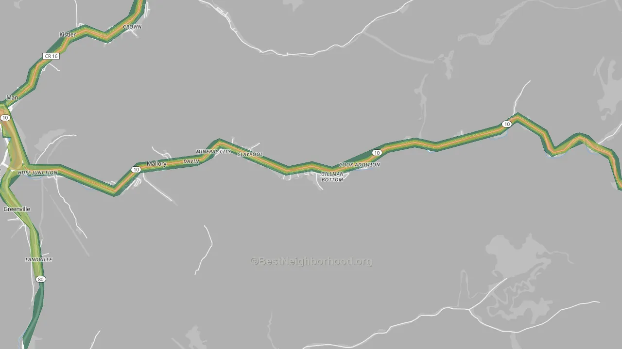 Davin, WV Map of Noise Levels in Davin