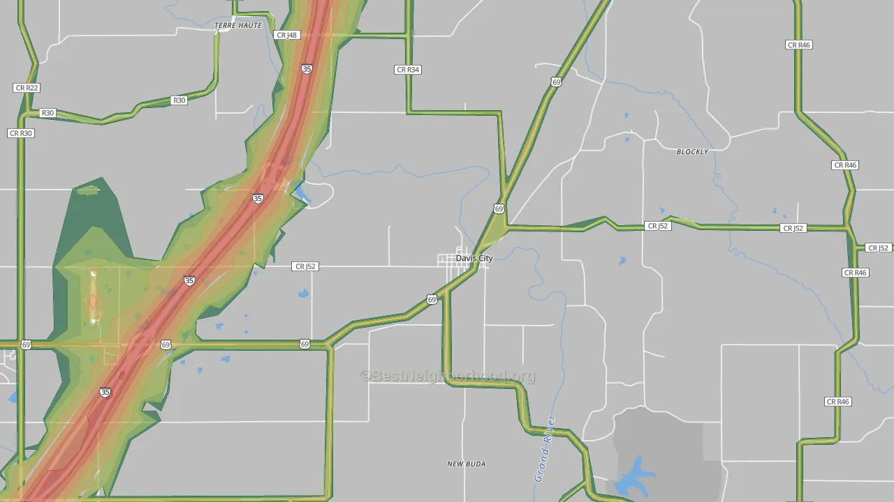Davis City, IA Map of Noise Levels in Davis City