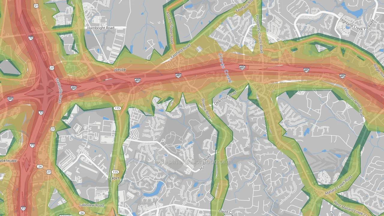 Davis Lake-Eastfield, Charlotte, NC Map of Noise Levels in Davis Lake-Eastfield