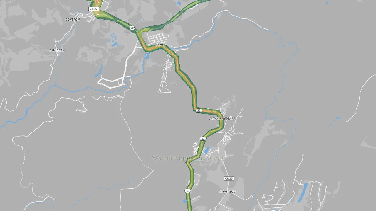 Davis, WV Map of Noise Levels in Davis
