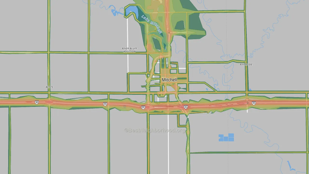 Davison County, SD Map of Noise Levels in Davison County