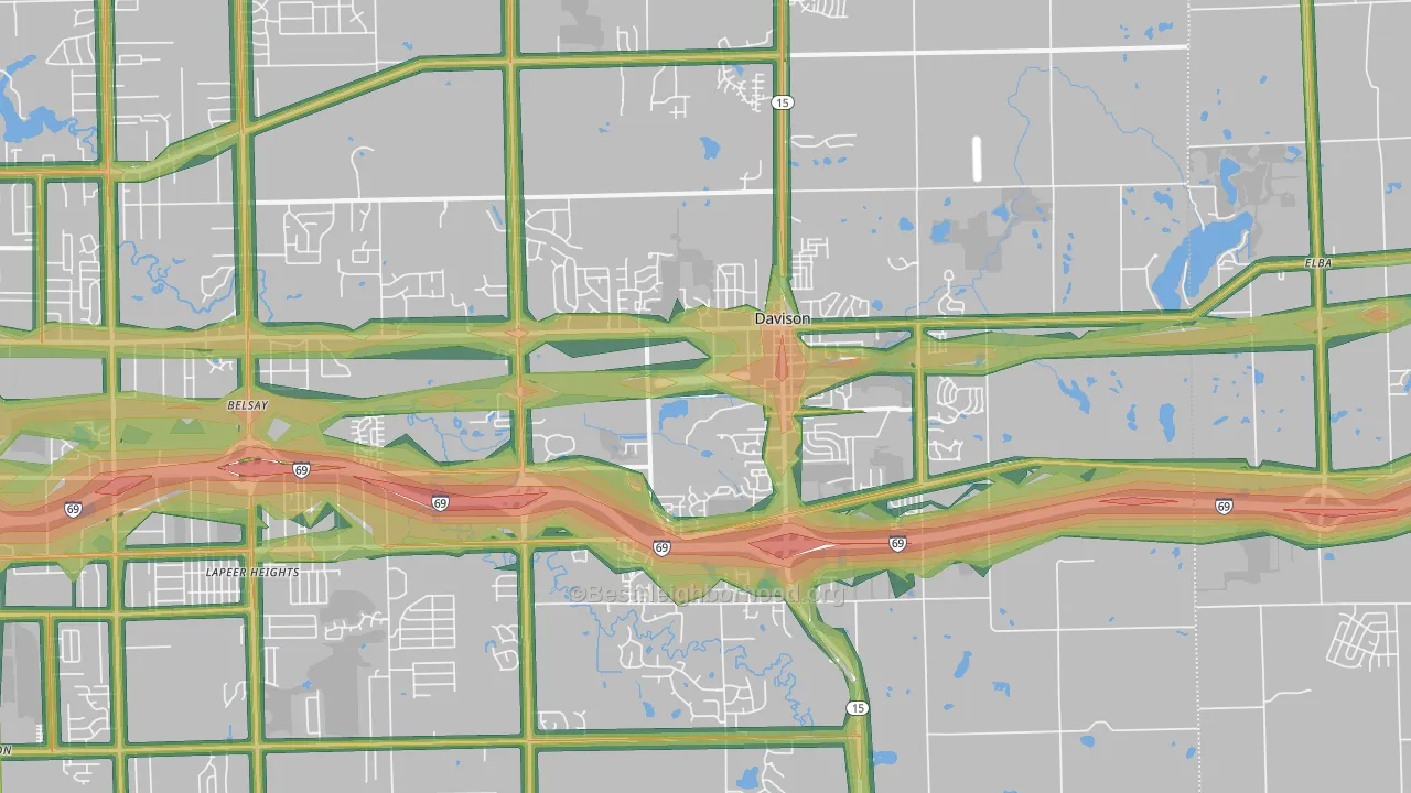 Davison, MI Map of Noise Levels in Davison