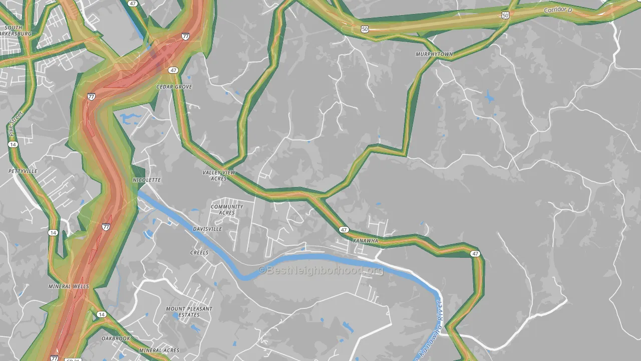 Davisville, WV Map of Noise Levels in Davisville