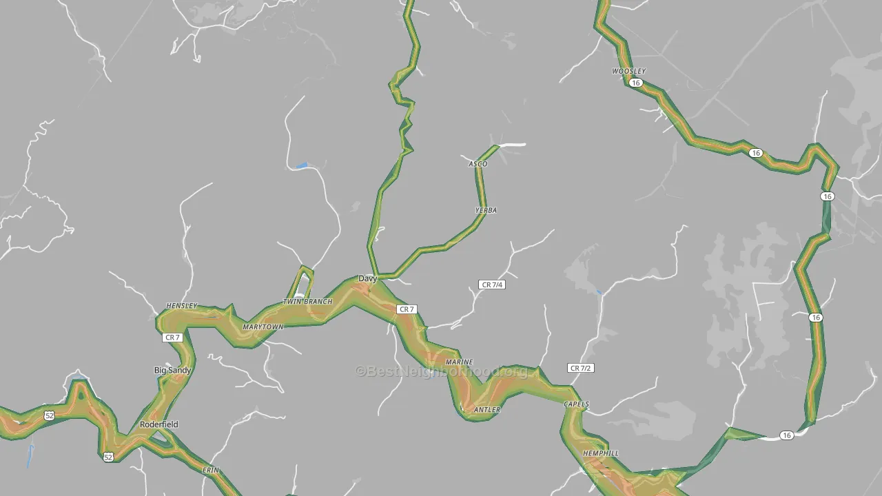 Davy, WV Map of Noise Levels in Davy
