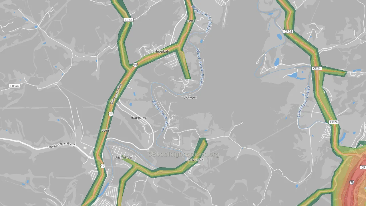 Dawmont, WV Map of Noise Levels in Dawmont