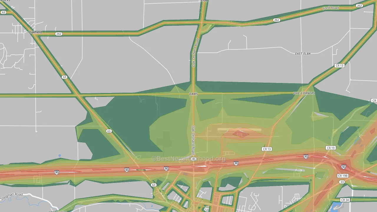 Daws, NY Map of Noise Levels in Daws
