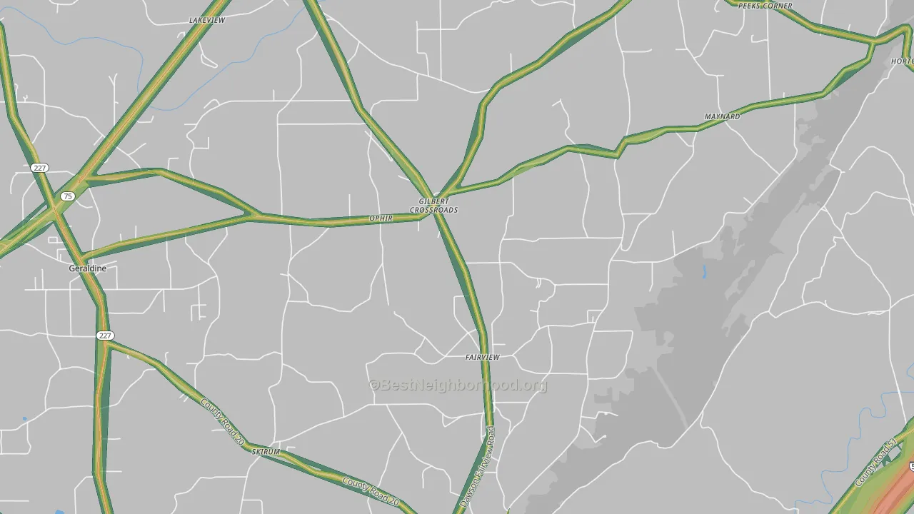 Dawson, AL Map of Noise Levels in Dawson