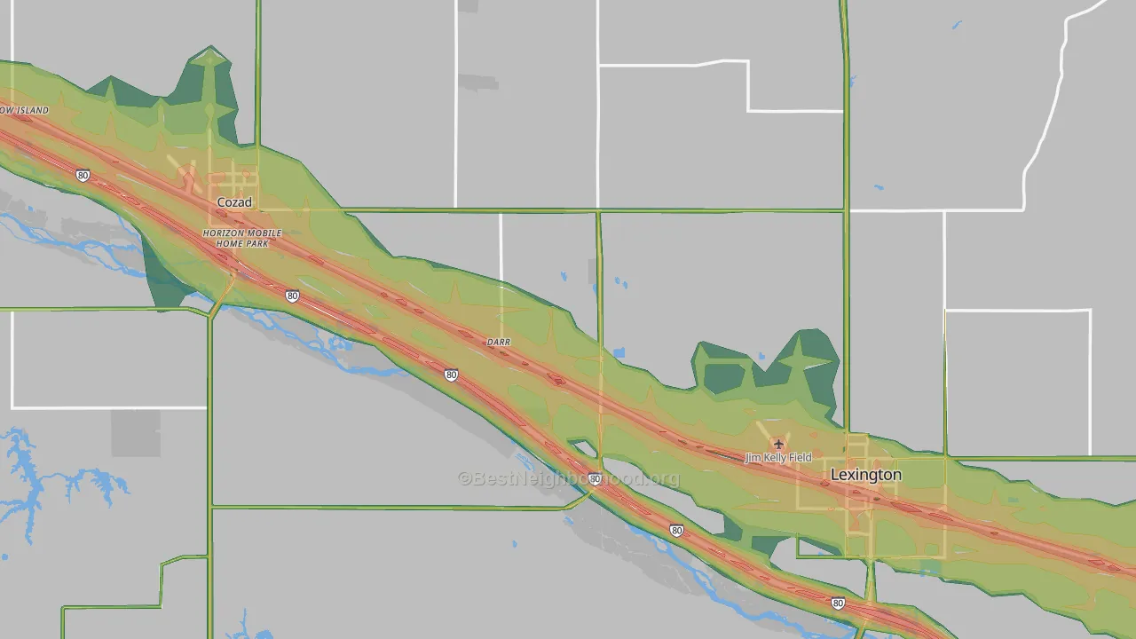 Dawson County, NE Map of Noise Levels in Dawson County